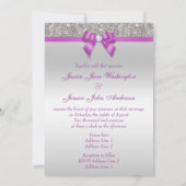 Gedrukte zilversequins Radiant Orchid Bow Wedding Kaart (Achterkant)