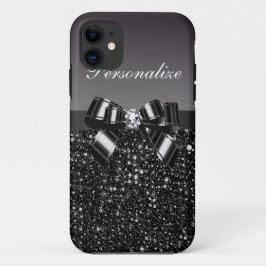 Gedrukte zwarte en witte pailletten, strik en diam iPhone 11 hoesje