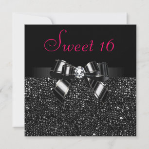 Gedrukte zwarte pailletten, Bow & Diamond Pink Swe Kaart