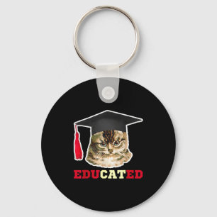 Geducueerde kat in afstudeerhoed grappig afstudeer sleutelhanger