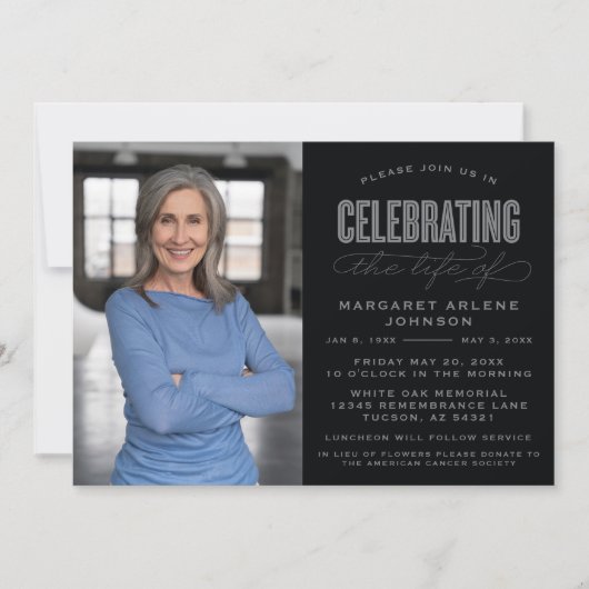 GEDURFD MODERN SCRIPT VIERING VAN HET LEVEN BEGRAF KAART (Voorkant)