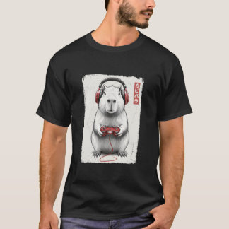 Gedurfde gamer Japanse kunst grappige capybara vid T-shirt