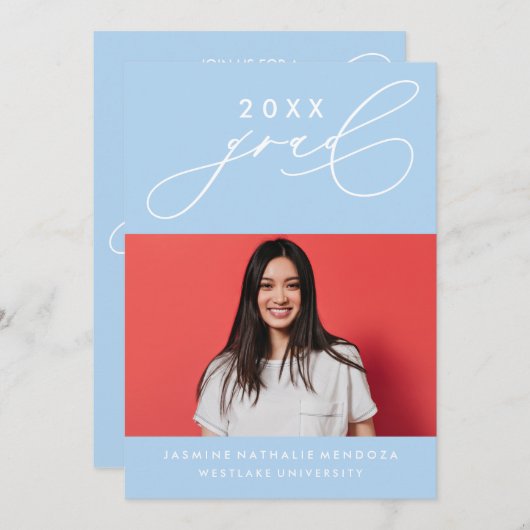 GEDURFDE GRILLIGE CALLIGRAFIE AFSTUDEREN UITNODIGI KAART (Voorkant / Achterkant)