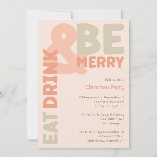 Gedurfde moderne koraal eet Drink en wees vrolijk Kaart (Voorkant)