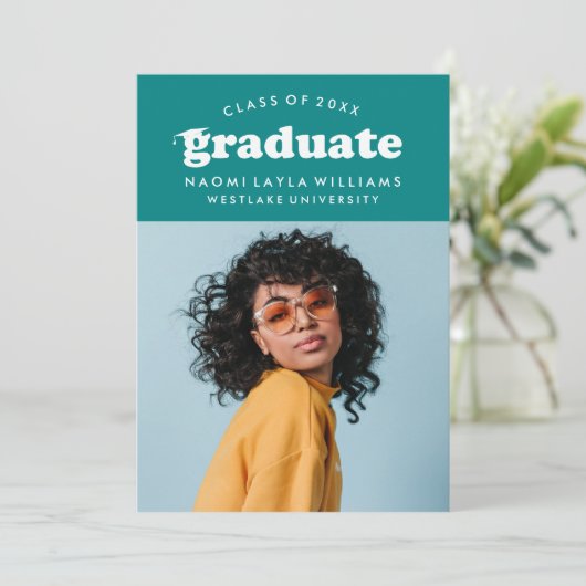 GEDURFDE MODERNE RETRO AFSTUDEREN | UITNODIGING VO (Staand voorkant)