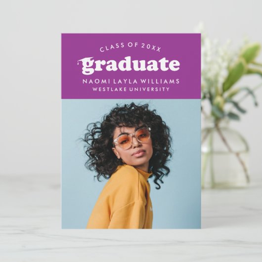 GEDURFDE MODERNE RETRO AFSTUDEREN | UITNODIGING VO (Staand voorkant)