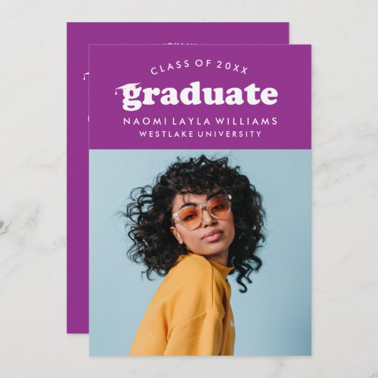 GEDURFDE MODERNE RETRO AFSTUDEREN | UITNODIGING VO (Voorkant / Achterkant)