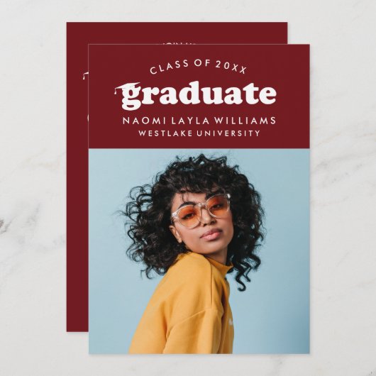 GEDURFDE MODERNE RETRO AFSTUDEREN | UITNODIGING VO (Voorkant / Achterkant)