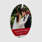Gedwongen en Merry Calligraphy Wedding Red Ornament (voorkant)