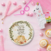 Geef Bedankt aan de Lord Autumn Flowers Pumpkins Papieren Bordje (Feest)