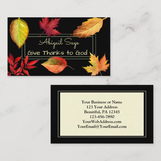 Geef Bedankt aan God, mooie herfstbladeren Visitekaartje (Voorkant / Achterkant)