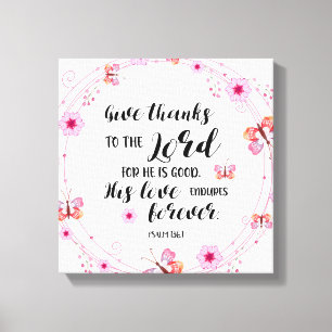 Geef Bedankt aan Lord Psalm 136:1 Christelijk Canvas Afdruk