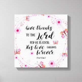 Geef Bedankt aan Lord Psalm 136:1 Christelijk Canvas Afdruk