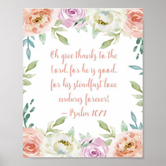 Geef Bedankt Bijbel Verse Girly Waterverf Floral Poster