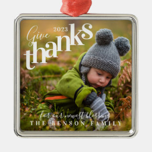 Geef Bedankt Blessings Baby Foto grijs Metalen Ornament