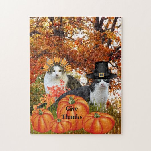 Geef Bedankt Cat Pumpkin Patch Thanksgiving Legpuzzel (Verticaal)