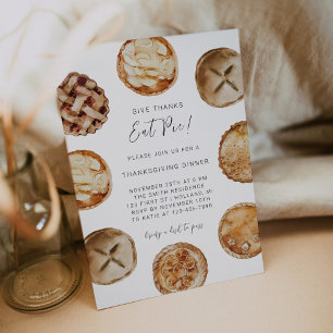 Geef Bedankt Eat Pie Thanksgiving Diner Uitnodigin Kaart