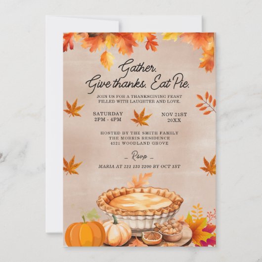 Geef Bedankt Eat Pie Thanksgiving Dinner Party Kaart (Voorkant)