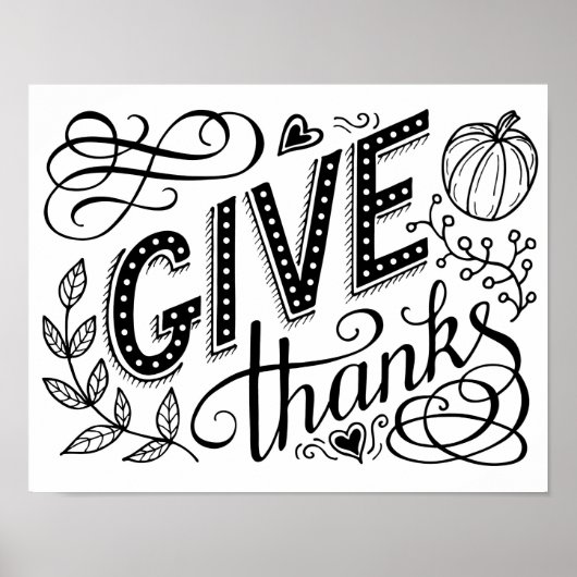 Geef bedankt een handschrift. Thanksgiving Poster (Voorkant)