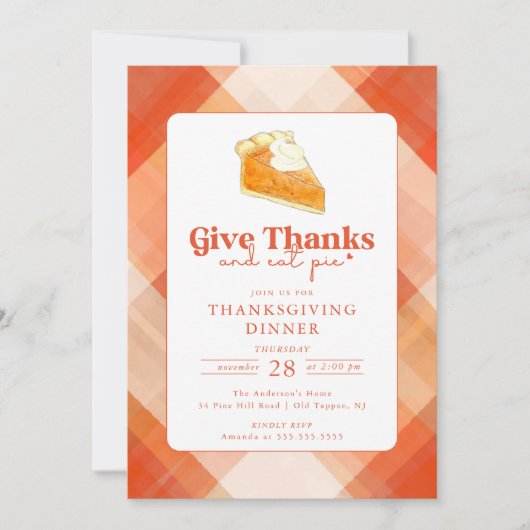 Geef Bedankt Eet taart Thanksgiving Diner Kaart (Voorkant)