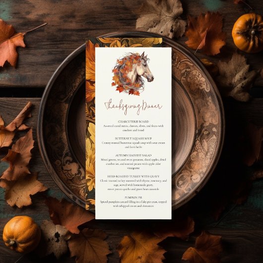 Geef Bedankt Elegant Horse Equestrian Thanksgiving Menu