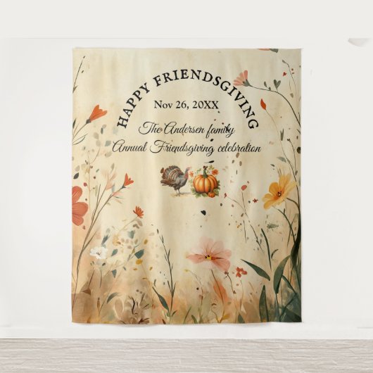 Geef Bedankt Friendsgiving Party Afbeelding Achter Wandkleed (Voorkant)
