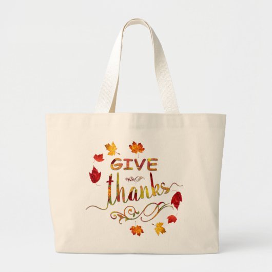Geef Bedankt Herfst Rustic Thanksgiving Monogram Grote Tote Bag (Voorkant)