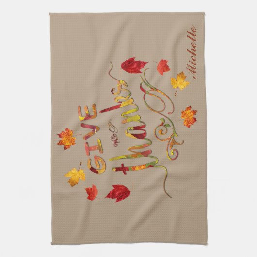 Geef Bedankt Herfst Rustic Thanksgiving Monogram Theedoek (Verticaal)