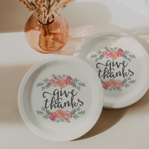 Geef Bedankt   Ivoor Floral Waterverf Thanksgiving Papieren Bordje