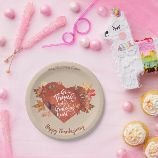 Geef Bedankt met grateful Thanksgiving Brown Papieren Bordje (Feest)