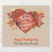 Geef Bedankt met grateful Thanksgiving Brown Sparkling Wijnetiket (Enkel label)