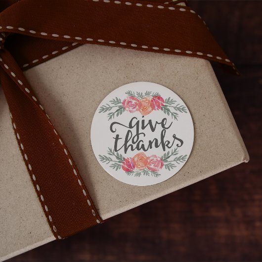 Geef Bedankt Moderne Waterverf Bloemen Thanksgivin Ronde Sticker