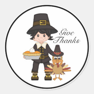 Geef Bedankt Pilgrim en Turkije Ronde Sticker