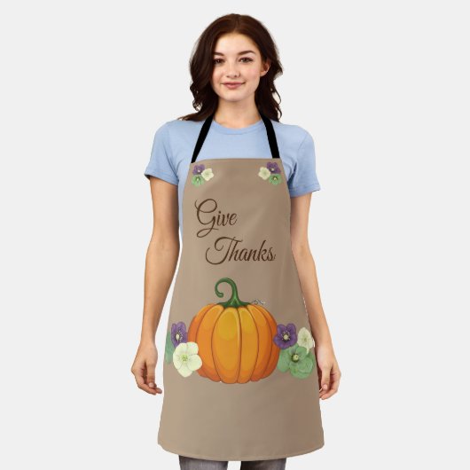Geef Bedankt Pompoen & Bloemen All-Over Print Scho Schort (Gedragen)