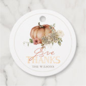 Geef Bedankt Pumpkin & White Dahlia Thanksgiving Bedankjes Labels (Voorkant)