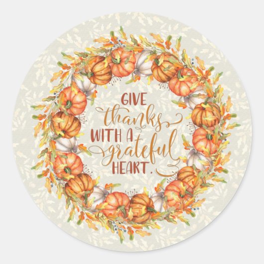 Geef Bedankt Pumpkin Wreath Ronde Sticker (Voorkant)