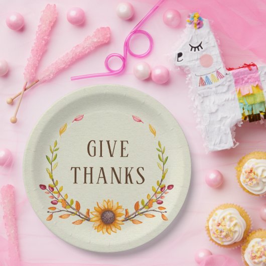 Geef Bedankt Rustic Boho Sunflower Thanksgiving Papieren Bordje (Feest)