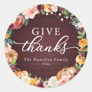 Geef Bedankt Rustic Floral Thanksgiving Dinner Cla Ronde Sticker