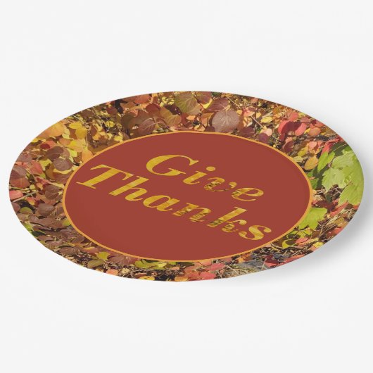 Geef Bedankt Thanksgiving Bloembladeren Papier Bor Papieren Bordje (Gekanteld)