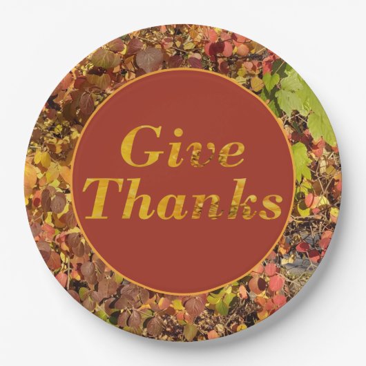 Geef Bedankt Thanksgiving Bloembladeren Papier Bor Papieren Bordje (Voorkant)