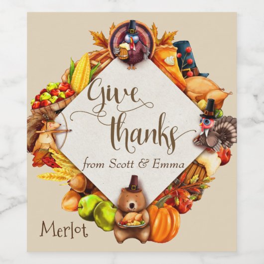 Geef Bedankt Thanksgiving Cadeau Wijn Etiket (Enkel label)