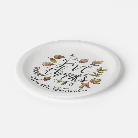 Geef Bedankt. Thanksgiving Familie Viering. Papieren Bordje (Gekanteld)