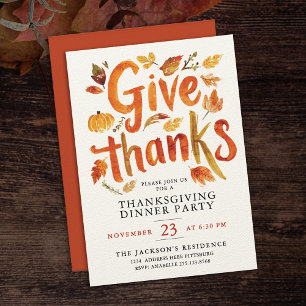Geef Bedankt Thanksgiving Herfstdiner Waterverf Kaart