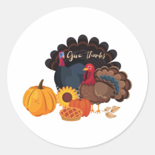 Geef Bedankt Thanksgiving Turkije en Pompoenen Ronde Sticker