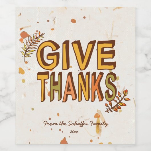 Geef Bedankt, Thanksgiving Wijn Etiket (Enkel label)