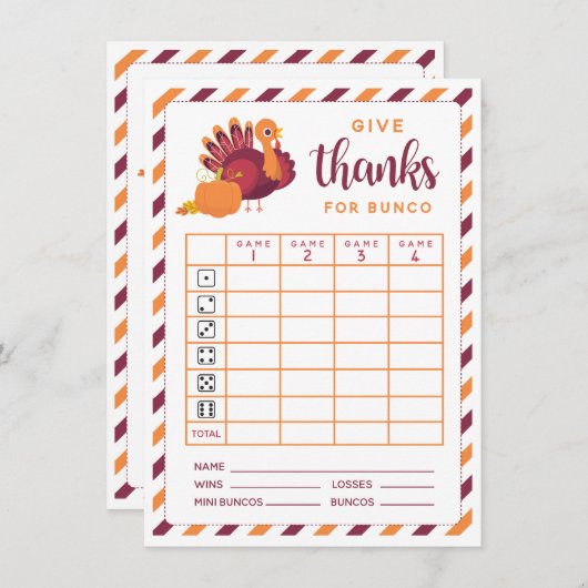 Geef bedankt voor het bunco novemberthema Thanksgi Kaart (Voorkant / Achterkant)