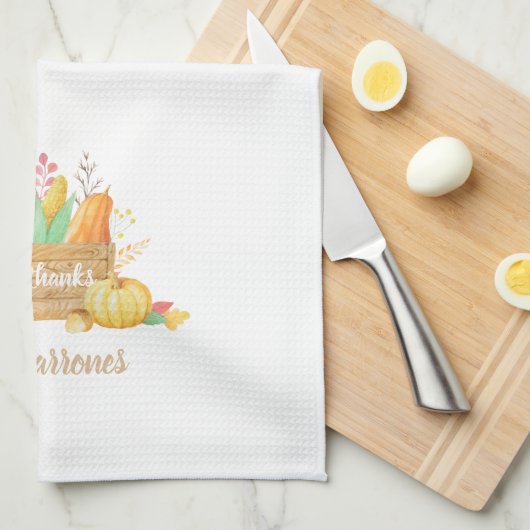 Geef Bedankt Waterverf Oogst Thanksgiving Theedoek (Quarter Fold)