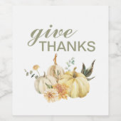 Geef Bedankt Waterverf Pumpkin Wijn Etiket (Enkel label)