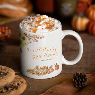 Geef Bedankt   Waterverf Thanksgiving Monogram Koffiemok