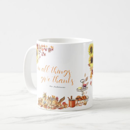 Geef Bedankt | Waterverf Thanksgiving Monogram Koffiemok (Voorkant links)